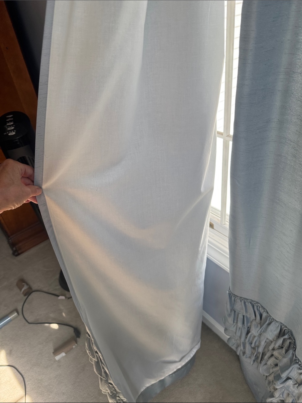 2 Pair Light Blue Ruffled Window Curtains - Picture 2 of 7